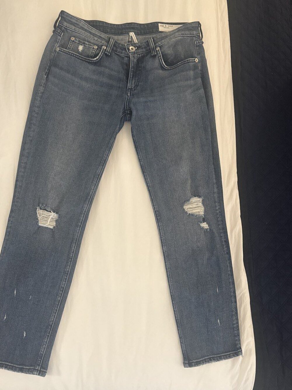 Rag & Bone Dre Low Rise Slim Boyfriend Jeans Distressed Medium Wash 26